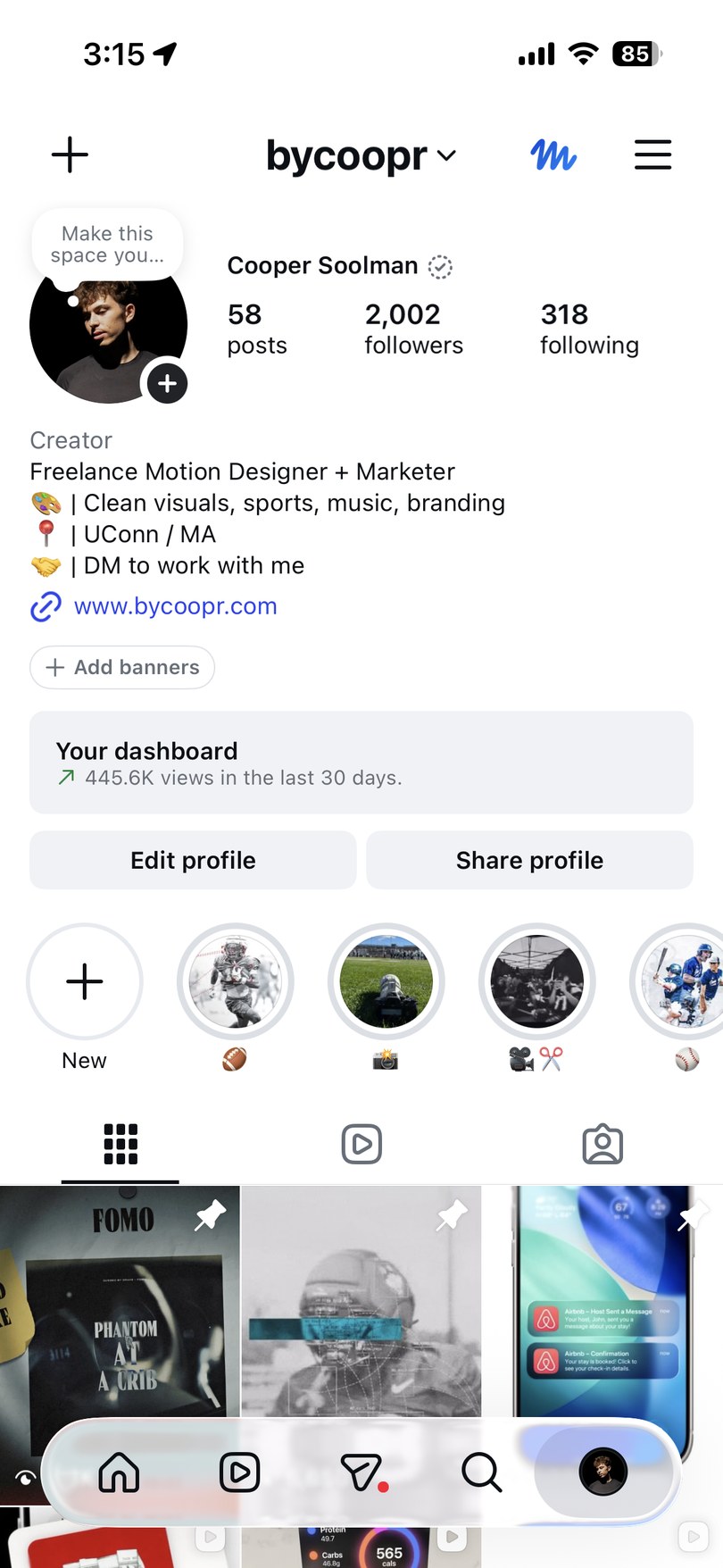 bycoopr Instagram profile: Cooper Soolman, freelance motion designer and marketer