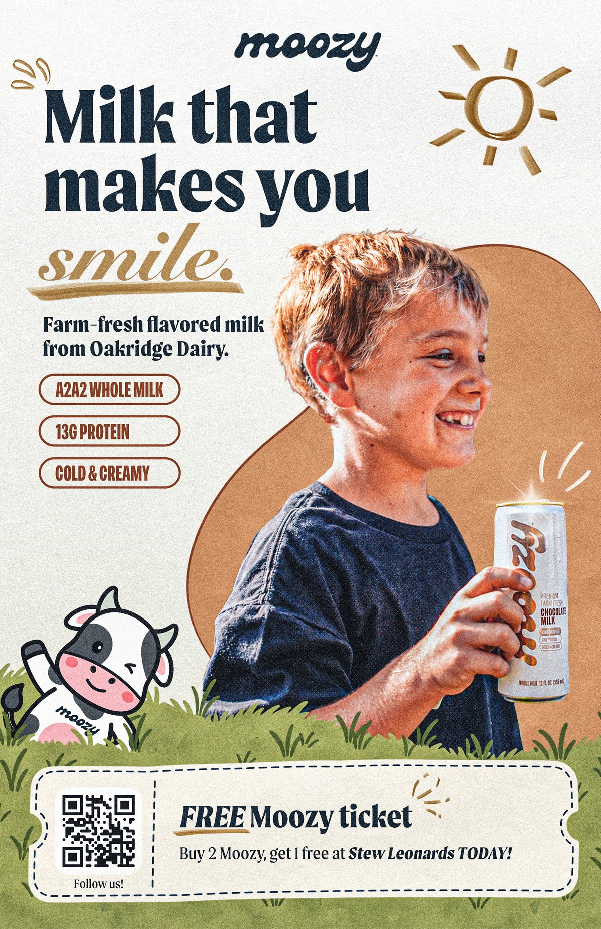 Moozy flyer: Milk that makes you smile, with a free Moozy voucher